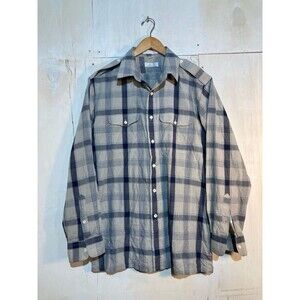 Vintage Christian Dior Shirt Large Gray Plaid Button Up Long Sleeve Epaulettes